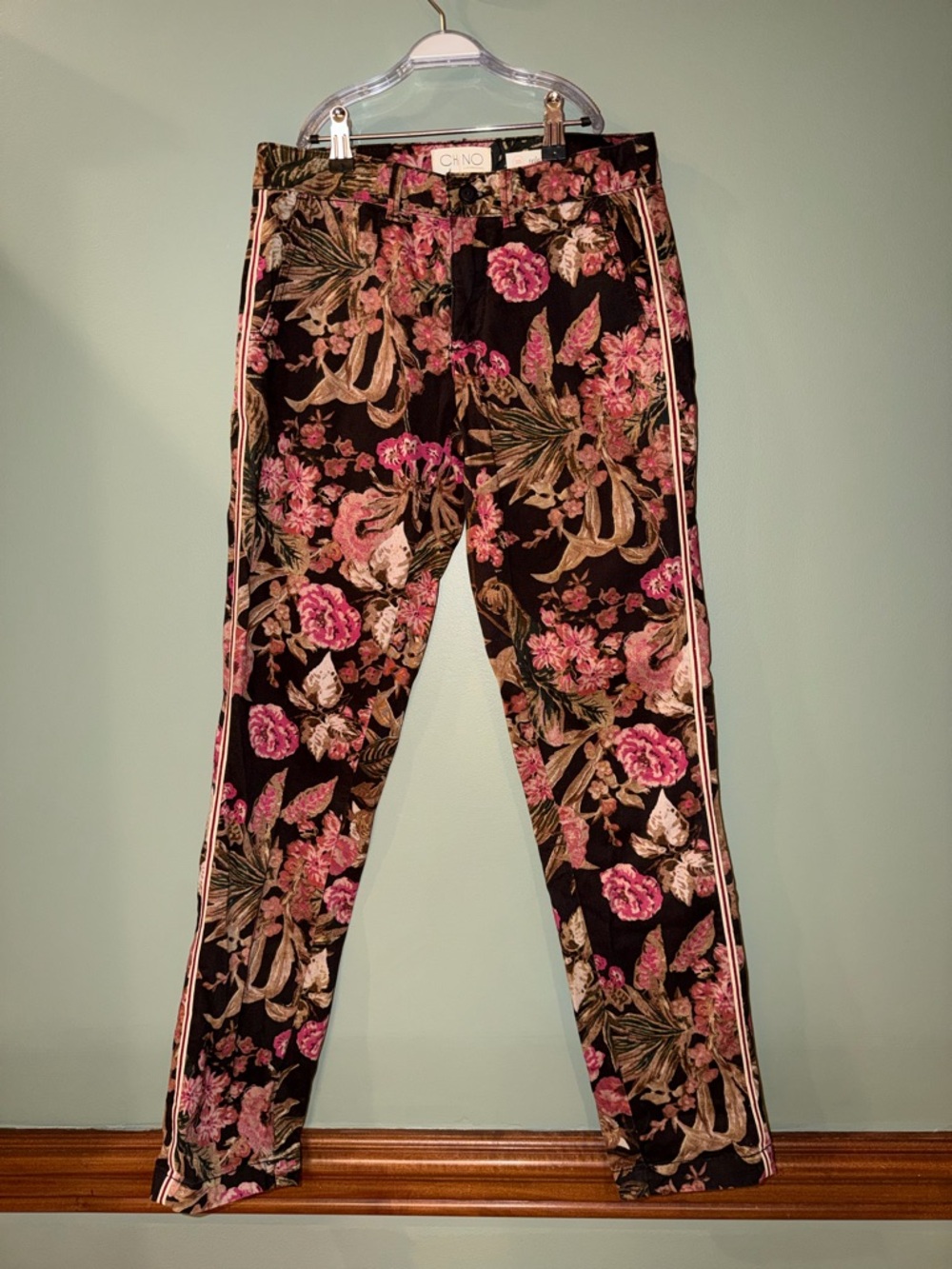 Anthropologie Chino Relaxed Floral Tuxedo Stripe Pants - Size 25